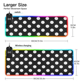 Black White Polka Dots Wireless Charging Mouse Pad for Mobile Phone Extra Large Gaming Mousepad with 13 Lighting Modes Mouse Mat for MacBook PC Laptop Desk Office Home Gaming